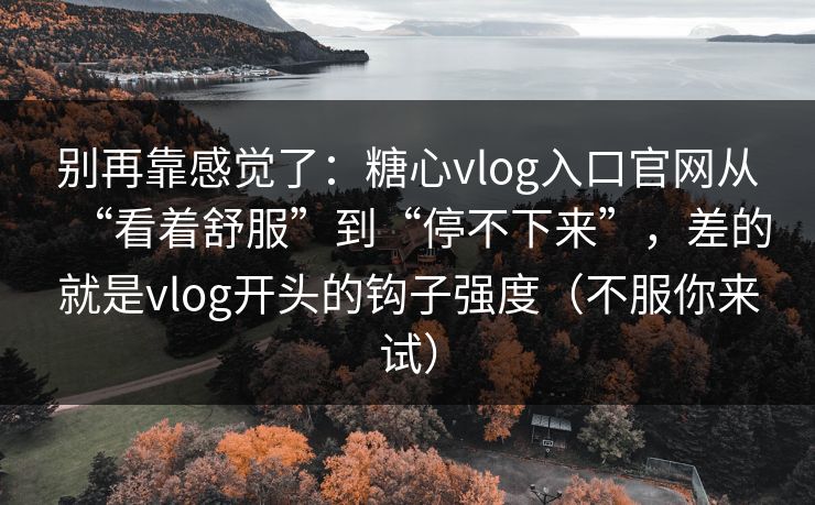别再靠感觉了：糖心vlog入口官网从“看着舒服”到“停不下来”，差的就是vlog开头的钩子强度（不服你来试）