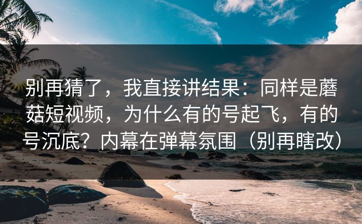 别再猜了，我直接讲结果：同样是蘑菇短视频，为什么有的号起飞，有的号沉底？内幕在弹幕氛围（别再瞎改）
