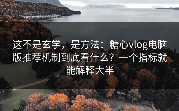 这不是玄学，是方法：糖心vlog电脑版推荐机制到底看什么？一个指标就能解释大半